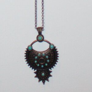 Paparazzi Solar Energy Copper Statement Necklace 36 Inch Chain Turquoise Accents